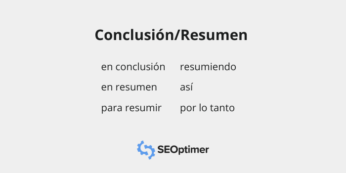 palabras de transición SEO Conclusión y Resumen